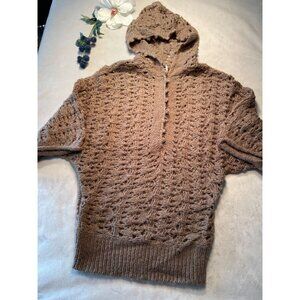 Free People Womens Crochet Knit Hooded Sweater Brown Cottagecore Y2K Twee Boho
